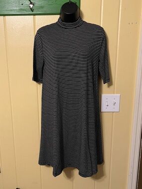 Apt. 9 Black & White Striped Mock Neck Swing Midi Dress Rayon Blend Size S
